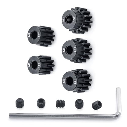 Metal Steel M1 Pinion Gear 11T 12T 13T 14T 15T 5mm Shaft Motor Gears with Hex Key for 1/8 RC Car Brushless Brush Motor Parts - size: 11T 12T 13T 14T 15T