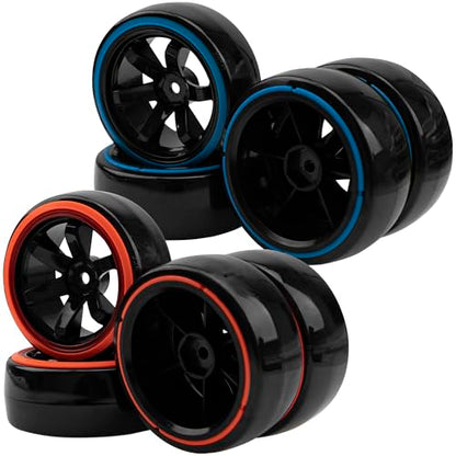 1/10 RC Drift Car Tires Hard Plastic Tyre & 12mm Hex Hub Wheel Rims 6 Spoke & 1/10 RC Drift Car Tires Hard Plastic Tyre & 12mm Hex Hub Wheel Rims 6 Spoke