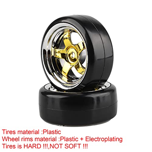 Plating 5-Spoke 12mm Hub Wheel Rims with Hard Plastic Tires for RC 1:10 Drift Car Gold - color: Gold