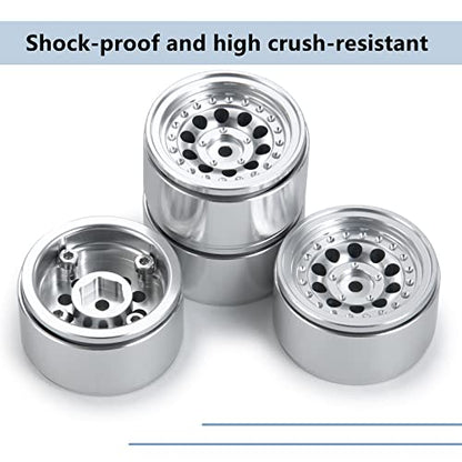 MORLORDY 4PCS RC Aluminum Alloy 1.0" Beadlock Wheel Rims for 1/24 RC Crawler Car SCX24 Wheels Upgrades Deadbolt AXI90081 AXI00001 AXI00002 Accessories Metal Wheel Hub Set (Silver)