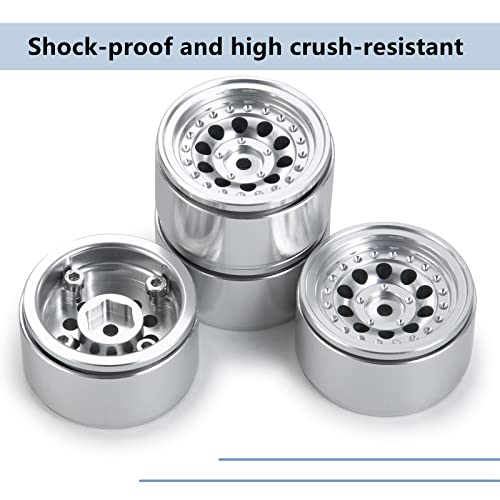 MORLORDY 4PCS RC Aluminum Alloy 1.0" Beadlock Wheel Rims for 1/24 RC Crawler Car SCX24 Wheels Upgrades Deadbolt AXI90081 AXI00001 AXI00002 Accessories Metal Wheel Hub Set (Silver)