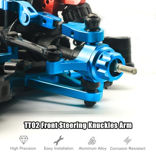Front Rear Knuckle Arm Steering Cup Hub Aluminum Front Steering Knuckles Arm and Rear Hub Carriers Set for Tamiya TT02 (TT-02) RC Car – CNC Machined Upgrade Parts - color: Blue