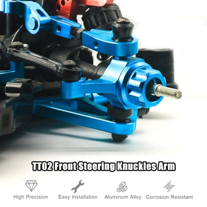 Front Rear Knuckle Arm Steering Cup Hub Aluminum Front Steering Knuckles Arm and Rear Hub Carriers Set for Tamiya TT02 (TT-02) RC Car – CNC Machined Upgrade Parts - color: Blue