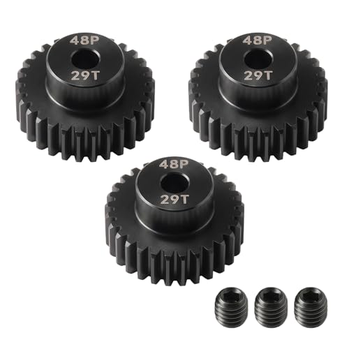 48P Pinion Gear 29T 3.175mm (1/8 Inch) Shaft, Hardened Steel Motor Gear, Precision CNC Machined, Compatible for TRX4, for 1/10 1/12 Scale RC Car Truck Crawler 3650 3660 Brushless 540 550 Brushed Motor - color: 29T