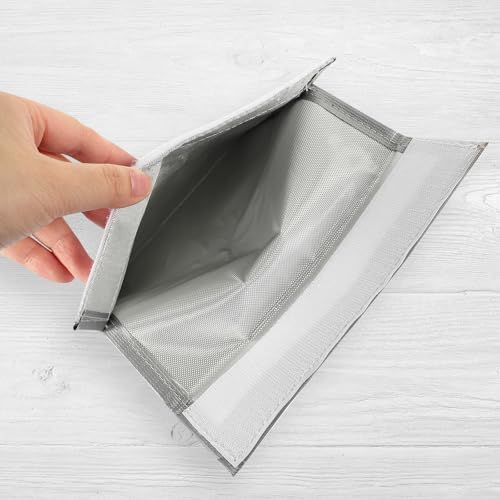 Garneck Fireproof Lipo Battery Safety Bag for Charging and Storage, Sturdy Fireproof Fiber Material, Compact Silver Protective Pouch 23x18cm for Rc Battery Home Use
