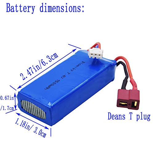 Blomiky 2 Pack 7.4V 1500mAh 40C Lipo 11.1Wh Rechargeable Battery T Plug and USB Cable Suitable for 9005E 300E 302E 9155 9156 and WLtoys A979-B 12428 4WD RC Trucks /12428 Battery 2 Pack
