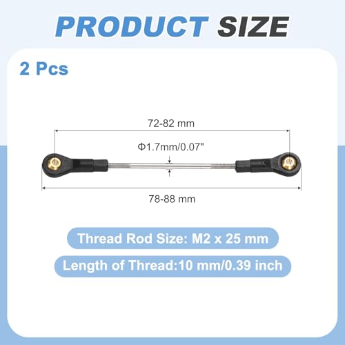 MECCANIXITY 2Pcs RC Boat Push Rod, 304 Stainless Steel Lever Steering Linkage Tie Rods with M2 Ball Head Joint for RC Car Boat Helicopter DIY Model Parts, 78-88mm - size: 78-88mm
