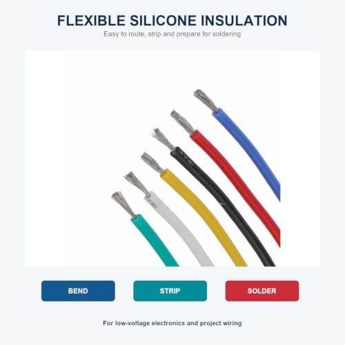 TUOFENG 24 AWG Stranded Silicone Wire, 6 Colors, 30 ft Each, Tinned Copper - size: 24 AWG Stranded 6 Colors 30 ft