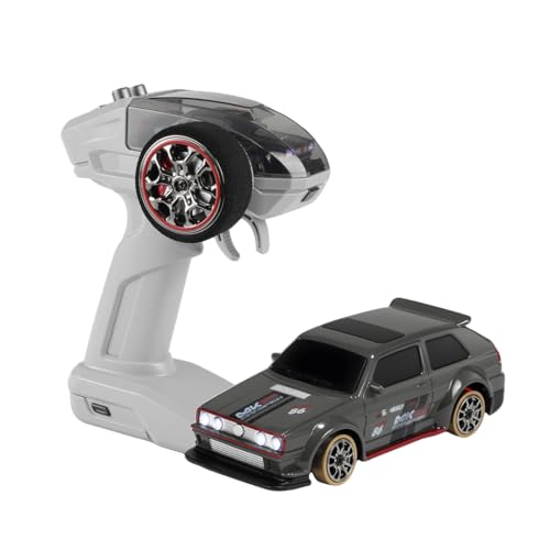 1/64 Scale 2.4G Full-Scale 4WD RC Drift Car, Gyro-Stabilized Steering, Magnetic Charging, Two-Speed Modes (Grey) - color: Grey