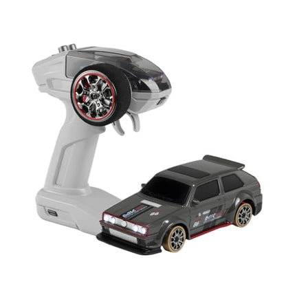 1/64 Scale 2.4G Full-Scale 4WD RC Drift Car, Gyro-Stabilized Steering, Magnetic Charging, Two-Speed Modes (Grey) - color: Grey