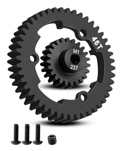 46T M1.0 Harden Steel Main Spur Gear with 23T Pinion Motor Gear Fit for Traxxas 1/10 Maxx 1/10 E-REVO 2.0 VXL 1/5 X-Maxx 1/7 XO-1 1/6 XRT Replace 6481X Hot Racing Spur Gear RC Cars Spare Parts - size: 46T+23T