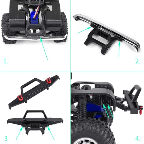 MOHERO Aluminum Front and Rear Bumper Set with Tow Hook for 1/18 TRX4M High Trail K10 RC Crawler Car Upgrade Part,(Front) - color: Front