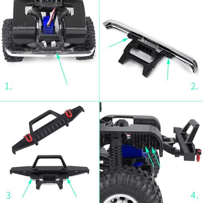 MOHERO Aluminum Front and Rear Bumper Set with Tow Hook for 1/18 TRX4M High Trail K10 RC Crawler Car Upgrade Part,(Front) - color: Front
