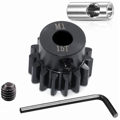 Steel Mod1 5mm Pinion Gear 1PCS,11-28T M1 Pinion Gear Metal Hardened Steel Fit 5mm RC Motor Shaft with 3.175mm Coupler Compatible with 1/5 1/6 1/8 1/10 1/14 RC Brushless Brush Motor (15T) - size: 15T
