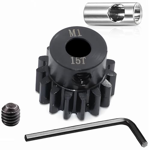 Steel Mod1 5mm Pinion Gear 1PCS,11-28T M1 Pinion Gear Metal Hardened Steel Fit 5mm RC Motor Shaft with 3.175mm Coupler Compatible with 1/5 1/6 1/8 1/10 1/14 RC Brushless Brush Motor (15T) - size: 15T