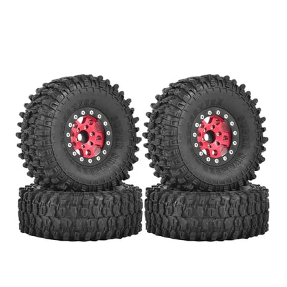 4PCS 1.55 inch Aluminum Metal Beadlock Wheels Rim and 95mm All Terrain Rubber Tires for 1/10 1/12 RC Rock Crawler Car for Axial AX90069 D90 TF2 Tamiya LC70 JIMNY UTB18(5Spoke,Red) - color: 5spoke,red