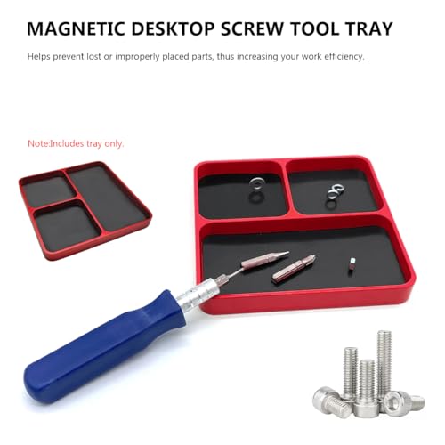 Magnetic Parts Tray, Aluminium Alloy RC Screws Organizer with Magnetic Pad, Automotive Small Tool Tray Electronic Repair Screws Holder for Sockets Bolts Pins, Car Accessories (Red) - color: Red