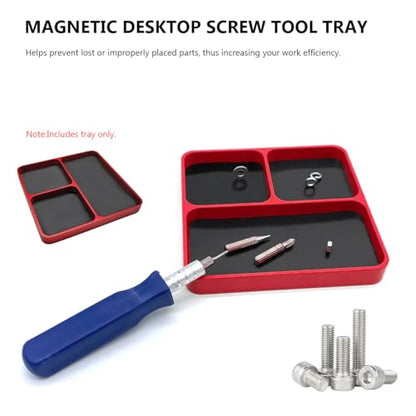 Magnetic Parts Tray, Aluminium Alloy RC Screws Organizer with Magnetic Pad, Automotive Small Tool Tray Electronic Repair Screws Holder for Sockets Bolts Pins, Car Accessories (Red) - color: Red