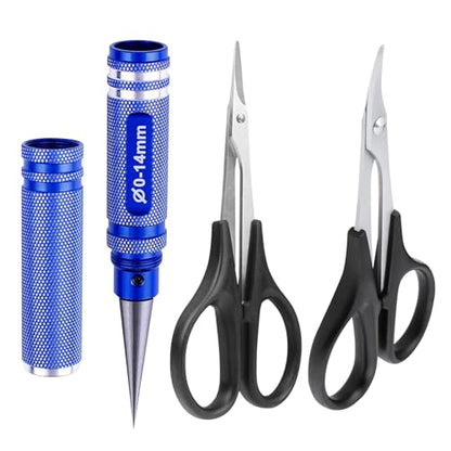 RC Body Reamer Hole Puncher, Curved Scissors & Straight Scissor RC Car Body Mounting 3pc Combo Set,0-14mm Hole (Blue) - color: Blue