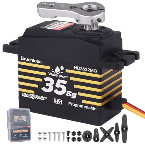 HobbyPark Waterproof RC Servo High Torque Brushless Motor Metal Gear Digital Servo for 1/8 1/10 RC Crawler Car RC Truck Buggy RC Basher Bashing HV 8.4V (35kg Torque)