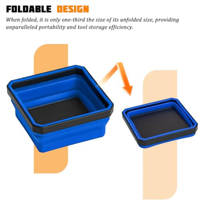 Car Collapsible Magnetic Parts Tray, Foldable Silicone Magnetic Vehicle Tool Tray Organizer for Bolts Screws Nuts, Square Automotive Washers Pins Magnet Bowl, Universal Fit (Blue) - color: Blue