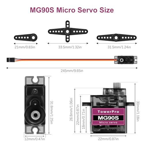 MG90S Micro Servo Motor Kit AYWHP 10 Pcs MG90S Servo Metal Gear Micro Servo for RC Helicopter/Car/Boat Micro Plane Mini Servos for Arduino Project(Servo Control Angle 0-180°) - size: 10