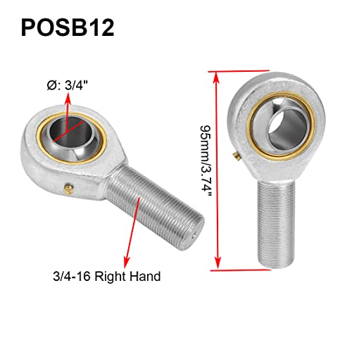 PHSB12 Rod End Bearing 3/4 Inch Bore and 5/8-18 Right Hand Thread, Self-Lubricating Female Heim Joint Rod Ends,Includes Jam Nuts 1pcs - size: 3/4, style: Right Hand