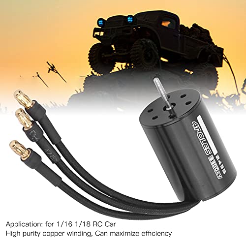 2435 3300KV Brushless Motor, 4 Pole 300W Sensorless RC Motor for 1/16 1/18 RC Car Off Road Truck, 24A 2-3S LiPo with 3.5mm Bullet Connector