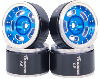 RC 1.0 Beadlock Wheels Offsets -2 Aluminum Rims for AX24 1/18 TRX4M All 1/24 Scale SCX24 Deadbolt RC Crawler Car Wheels Upgrades 4Pc (Blue Silver) - color: Blue Silver