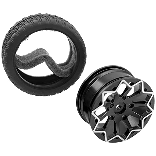 ShareGoo Metal Wheel Rims with Rubber Tire RC 12mm Hex Compatible with HSP Tamiya Kyosho RedCat Sakura WLtoys 1/10 RC On-Road Racing Touring Car (Black) - color: Black