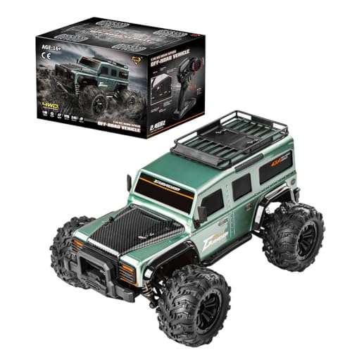 1:16 Scale RC Off-Road 4WD Truck, Full Proportional Control RTR Electric RC Truck with LED Headlights, Gear Differential, Large Tires, High-Clearance Suspension, for Hobbyists and RC Enthusiasts - color: Green