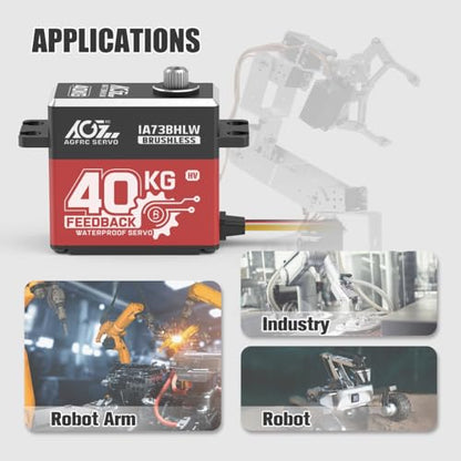 AGFRC 40KG IP67 Waterproof Position Feedback Servo (IA73BHLW) | 8.4V HV, 4-Wire Position Feedback, Programmable, Brushless Motor, Steel Gears, For Robotics & Industrial Use