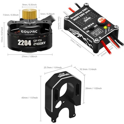 GOUPRC Upgarde 30A Brushless Esc & 2204 2400KV Brushless Outrunner Motor with Transmission for SCX24 RC Crawler Axial 1/24 RC Car Truck Black - color: Black