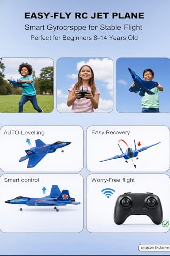 ANTSIR F-22 RC Airplane, 2.4GHz Easy to Fly Foam RC Plane, 2 CH RTF, Blue | Smart Gyro Stabilizer, LED Lights, 3 Rechargeable Batteries, RC Glider Toy Gift for Kids Boys Girls Beginners 8-16 - color: Blue F22-3 Batteries