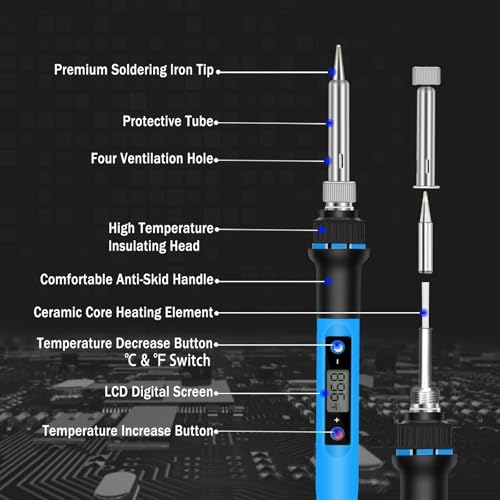 Soldering Iron Kit, 80W 110V Fast Heat up in 10s LCD Digital Adjustable Temperature Soldering Gun Thermostatic Soldering Kit for Electronic
