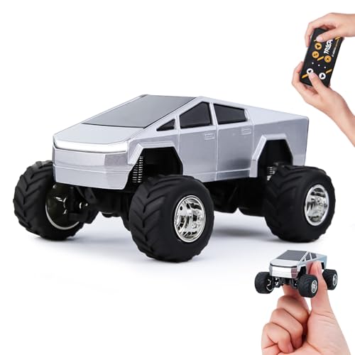 Mini Rc Truck, 1:64 Scale Monster Truck Remote Control Car with Lights, 2.4Ghz & APP Remote Control, Rechargeable Alloy Shell Mini RC Cars with Lights, Speed/Steering Adjustable (Silver) - color: Silver