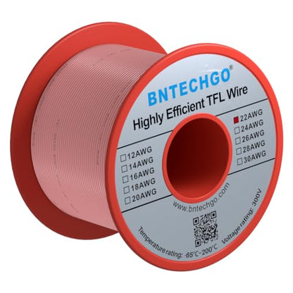 BNTECHGO 22AWG FEP Teflon Coated Wire Pink 100ft Tin-Plated Copper | 22 Gauge Strands Wire High-Temp FEP Insulation, -65°C to 200°C Rated, Aerospace Wiring, Medical Wiring, Scientific Equipment - size: 100ft Pink