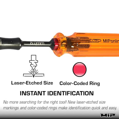MIP 9805 8.0mm Metric Hex Nut Driver RC Tool – Precision Grip Hex Screwdriver with Deep Socket for RC Car Repair, Made 100% in USA - size: 8.0mm