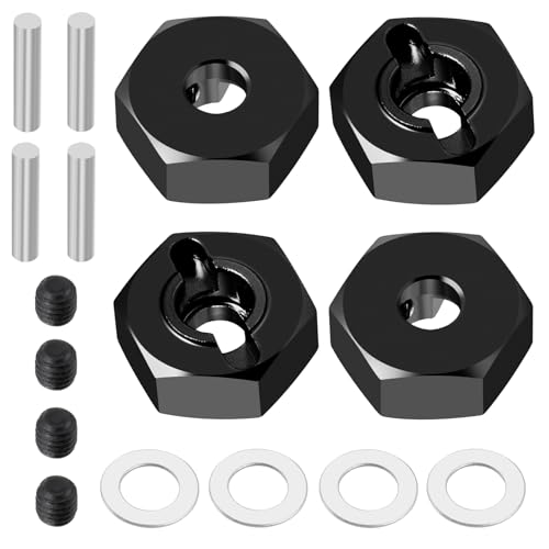 4PCS Aluminum Wheel Hex Hub Drive Adapter Combiner Coupler Compatible with Tamiya TT02 1/10 RC On Road Touring Car Upgrade Parts (Black) - color: Black