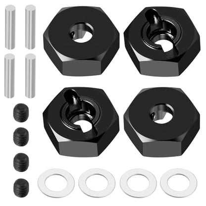 4PCS Aluminum Wheel Hex Hub Drive Adapter Combiner Coupler Compatible with Tamiya TT02 1/10 RC On Road Touring Car Upgrade Parts (Black) - color: Black