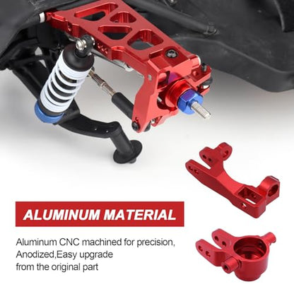 Hobbypark Aluminum Caster Blocks (c-hubs) & Steering Blocks for 1/10 Traxxas Slash 4x4,Upgrade Replacement of 6832 6837 Hop Ups (Red)