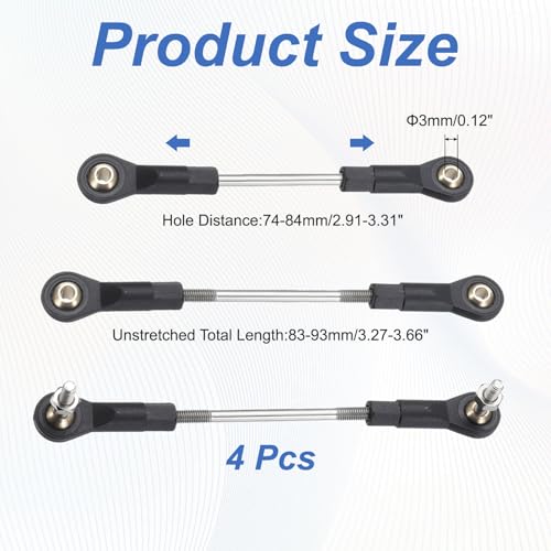 MECCANIXITY 4Pcs Adjustable Turnbuckles Camber Link, 74-84mm Turnbuckle Rod Steering Servo Linkage with M3 Ball Head Rod Ends for RC Car Replace Parts - size: 74-84mm