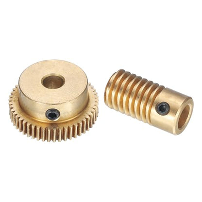 uxcell Worm Gear Set - 0.5 Module 50:1 Reduction Rate 6mm Hole Dia Gear Shaft and 6mm Hole Dia Gear Wheel 50T Drive Gear Box (Brass) - size: 6mmx5mm Bore, style: 0.5 Mod 50T