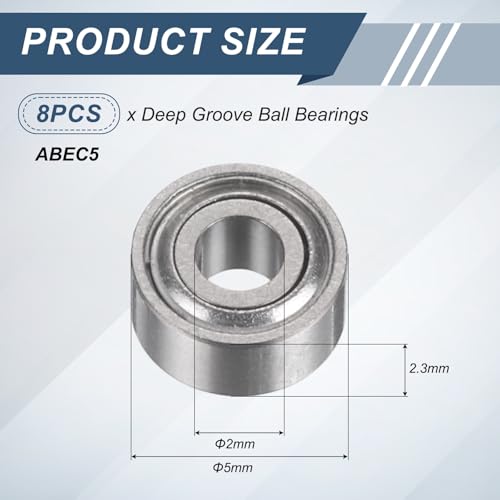 uxcell 8Pcs 682ZZ 2mmx5mmx2.3mm Deep Groove Ball Bearings, Double Metal Shielded Bearing Steel ABEC5 High Performance for Industrial Machinery Precision Transmission, Silver - size: 682ZZ 2mmx5mmx2.3mm