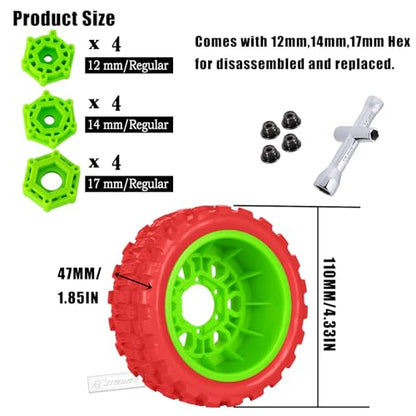 RC 1/10 Short Course Tires with 12MM 14MM 17MM Hex Compatible with Arrm a Senton,Axia1,Slash 2WD/4×4 4WD,Red cat, RC 4WD,Heavy Duty High Grip Rubber Tires w/Plastic Wheels,Red&Green - color: Red&green(4pcs)