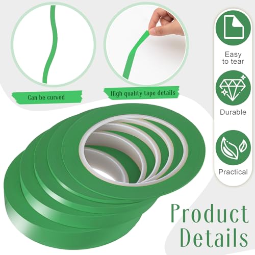 Xuniea 5 Rolls Fine Line Vinyl Tape, 1/16, 1/8, 1/4, 1/2, 3/4 Inch, Green | Masking Tape Automotive Car Auto Paint for Curves, High Temperature Vinyl Low Tack - color: Green, size: 1/16, 1/8,1/4, 1/2, 3/4 Inch