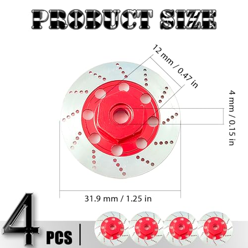Brake Discs with 12mm Hex Hub for Tamiya Sakura D4 1/10 Scale RC Cars - Aluminum Alloy Upgrade Kit for Drift, On-Road RC Car - CNC Machined Performance Part with Anodized Finish Red - color: Red