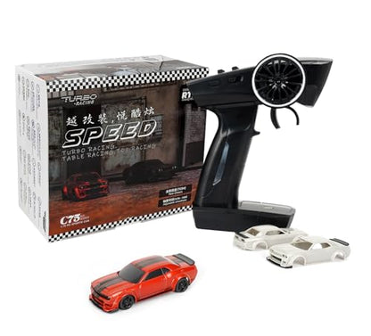 Turbo Racing 1:76 Scale RC Sport Car, 2.4GHZ Remote Control Mini Model Car with Full Proportional RTR for Adults Toys (C75-Red) - style: C75-Red