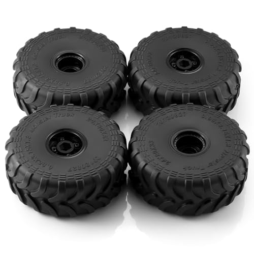 4Pcs Plastic Wheels Rims Hub and Soft Rubber Tires 80mm | Upgrade Parts, For Axial 1/24 SCX24 1/18 Tra-xxas TRX4-MT, RC Crawler Car