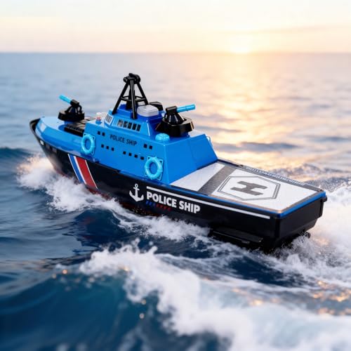 22" Inch 56CM Remote Controlled Warship Battleship Aircraft Carrier 15km/h 2.4G 8WD RC Boat Spaying Water LED Walk On Water Lakes Pools for 14Y+ Blue (2 Water-Cannons ,1 Shooting &1 No-Shooting)